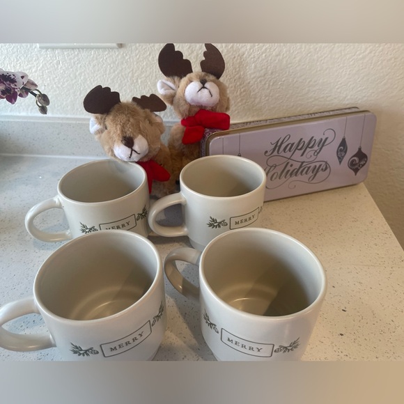 Other - Lot of 4 Merry Mugs, 2 Reindeer Stuffed Animals, & Holiday Tin Box